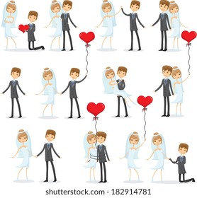 Set of wedding pictures, bride and groom in love, the vector