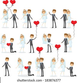 Set of wedding pictures, bride and groom in love, the vector 