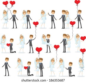 Set of wedding pictures, bride and groom in love, the vector 