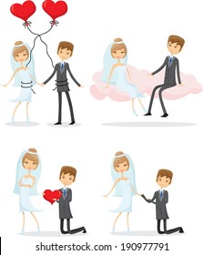 Set of wedding pictures, bride and groom in love, the vector