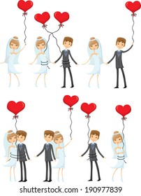 Set of wedding pictures, bride and groom in love, the vector