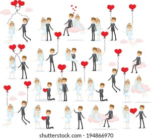 Set of wedding pictures, bride and groom in love, the vector 