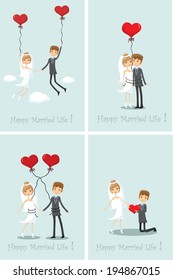 Set of wedding pictures, bride and groom in love, the vector 