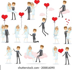 Set of wedding pictures, bride and groom in love, the vector 