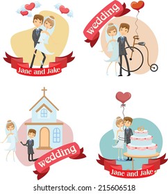 Set of wedding pictures, bride and groom in love, the vector 