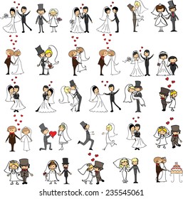 Set of wedding pictures, bride and groom in love, the vector 