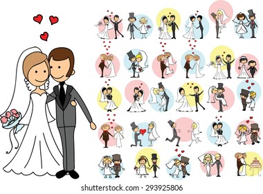 Set of wedding pictures, bride and groom in love, the vector 
