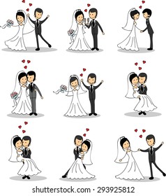 Set of wedding pictures, bride and groom in love, the vector 