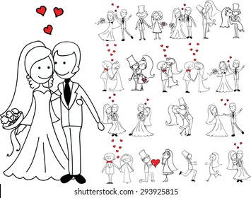 Set of wedding pictures, bride and groom in love, the vector 