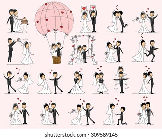 Set of wedding pictures, bride and groom in love, the vector 