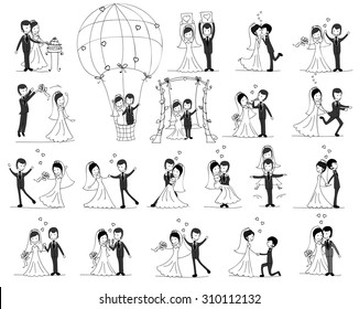 Set of wedding pictures, bride and groom in love, the vector 