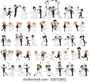 Set of wedding pictures, bride and groom in love, the vector 