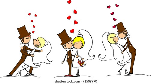 set of wedding pictures, bride and groom, vector
