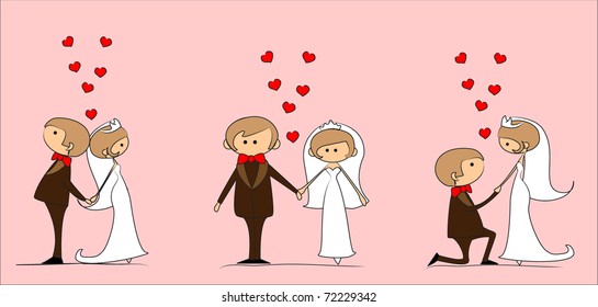 set of wedding pictures, bride and groom in love, the vector