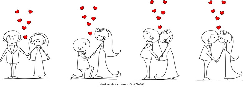 set of wedding pictures, bride and groom in love, the vector