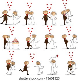 set of wedding pictures, bride and groom in love, the vector