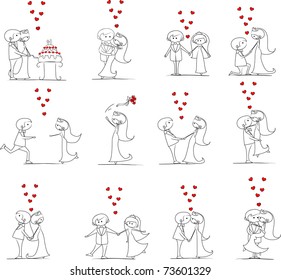 set of wedding pictures, bride and groom in love, the vector