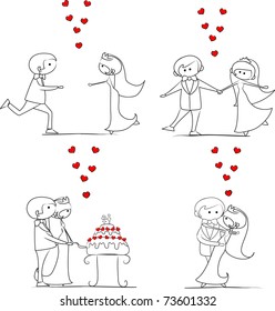 set of wedding pictures, bride and groom in love, the vector