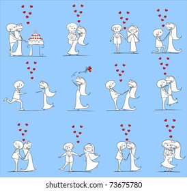 set of wedding pictures, bride and groom in love, the vector
