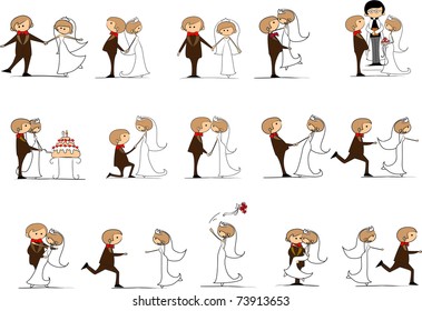 set of wedding pictures, bride and groom in love, the vector