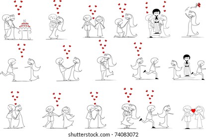 set of wedding pictures, bride and groom in love, the vector