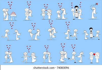 set of wedding pictures, bride and groom in love, the vector