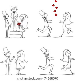 set of wedding pictures, bride and groom in love, the vector