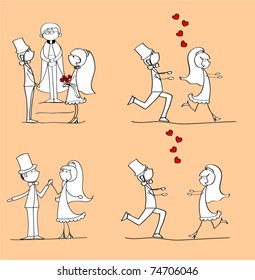 set of wedding pictures, bride and groom in love, the vector