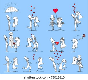 set of wedding pictures, bride and groom in love, the vector