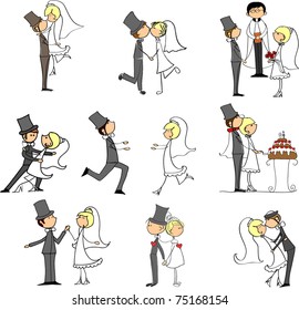 set of wedding pictures, bride and groom in love, the vector