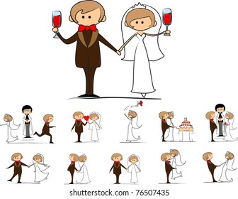 set of wedding pictures, bride and groom in love, the vector