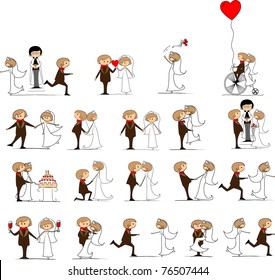 set of wedding pictures, bride and groom in love, the vector