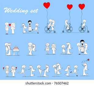 set of wedding pictures, bride and groom in love, the vector