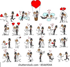 set of wedding pictures, bride and groom in love, the vector