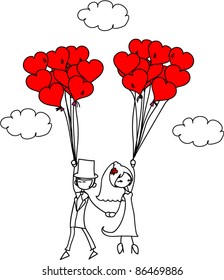 set of wedding pictures, bride and groom in love, the vector