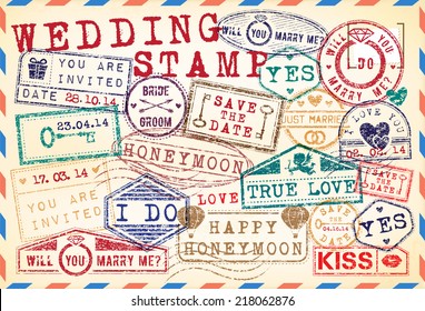 Set of wedding postage stamps