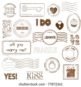 Set Of Wedding Postage Stamps