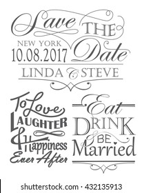 Set of wedding quotes in vintage lettering style