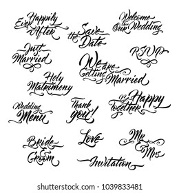 Set of Wedding related brush calligraphy. Great for holiday design.