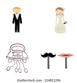 a set of wedding related elements on a white background