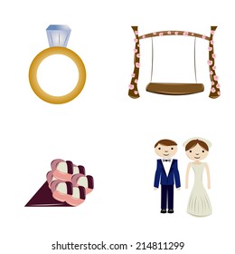 a set of wedding related elements on a white background