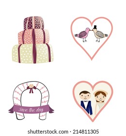 a set of wedding related elements on a white background