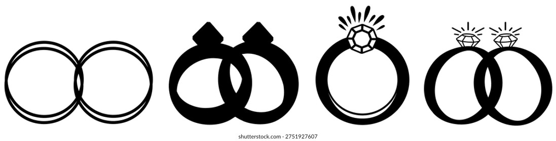 set Wedding Ring With Diamond icon. Engagement Ring. couple jewelry rings symbol design vector illustration