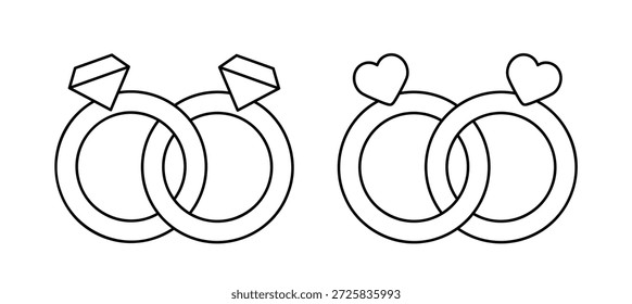 Conjunto de esboço de anel de casamento.
Páginas e modelos de cores de coração e diamante.
Perfeito para planilhas, printables, artesanato, cartões de felicitações e uso educacional no Dia dos Namorados. 