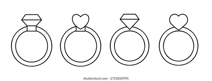 Conjunto de esboço de anel de casamento.
Páginas e modelos de cores de coração e diamante.
Perfeito para planilhas, printables, artesanato, cartões de felicitações e uso educacional no Dia dos Namorados. 