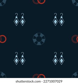 Legen Sie Hochzeitsringe, Diamanten und Ohrringe auf ein nahtloses Muster. Vektorgrafik