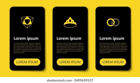 Conjunto de anillos de boda, corona de rey y diamante. Plantilla de infografía de negocios. Vector