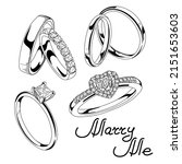 Set of wedding rings. Lettering 
 marry me. Print for invitation, wedding, party decoration, 
betrothal