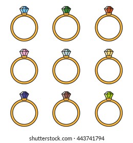 Set of wedding rings. Save the date. Design elements for invitation. Vector flat illustration isolated on white background