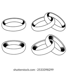 Set of wedding rings vector illustration. Black and white wedding ring	
